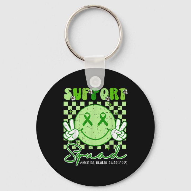 Mental Health S Awareness Support Squad Smile Face Key Ring (Front)