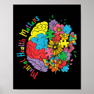 Mental Health S Brain Flowers Aware Psychologist Poster