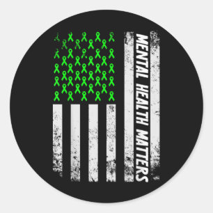 Mental Health S Human Brain Illness Awareness Gree Classic Round Sticker