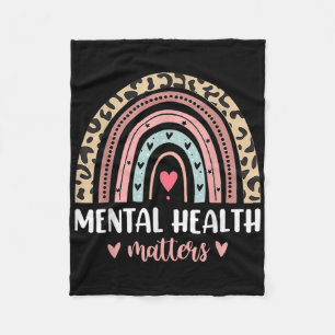 Mental Health S Leopard Print Boho Rainbow Awarene Fleece Blanket