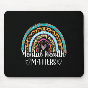 Mental Health S Leopard Print Boho Rainbow Awarene Mouse Mat
