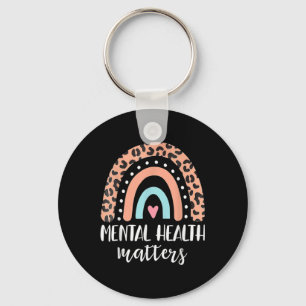 Mental Health S Shirt Leopard Boho Rainbow Awarene Key Ring
