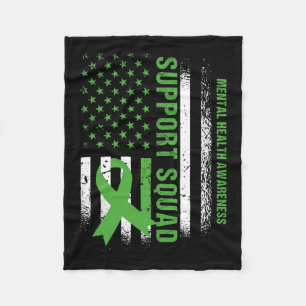 Mental Health Squad Awareness Us Flag Green Ribbon Fleece Blanket
