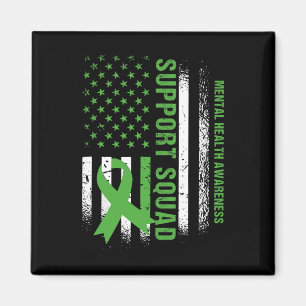 Mental Health Squad Awareness Us Flag Green Ribbon Magnet