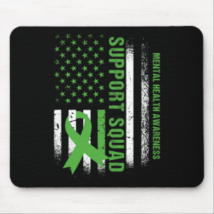 Mental Health Squad Awareness Us Flag Green Ribbon Mouse Mat