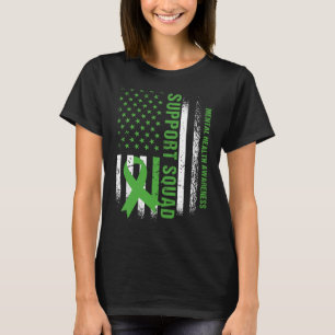 Mental Health Squad Awareness Us Flag Green Ribbon T-Shirt