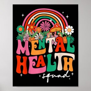 Mental Health Squad Boho Rainbow Brain Illness Awa Poster