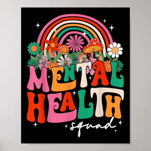 Mental Health Squad Boho Rainbow Brain Illness Awa Poster (Front)