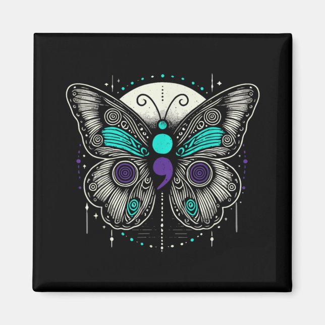 Mental Health Suicide Awareness Semicolon Butterfl Magnet (Front)