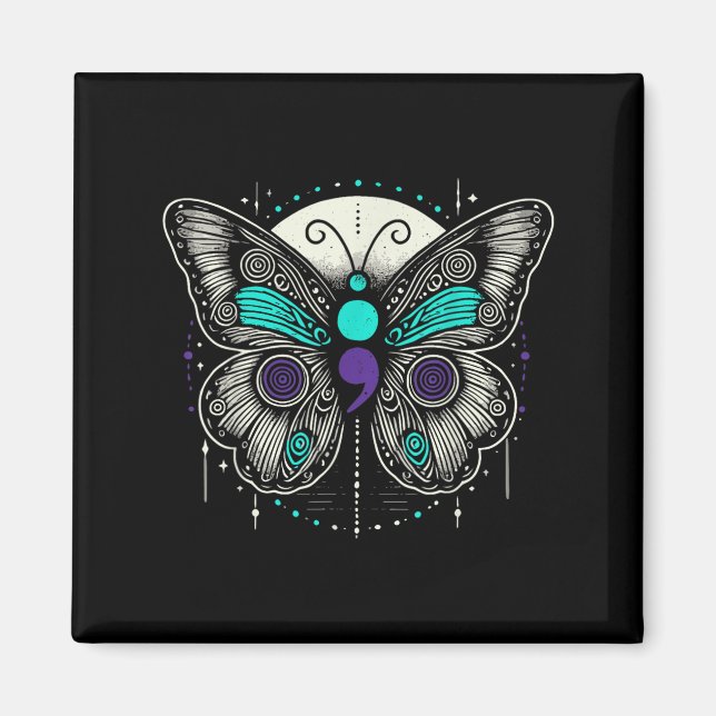Mental Health Suicide Awareness Semicolon Butterfl Magnet (Front)