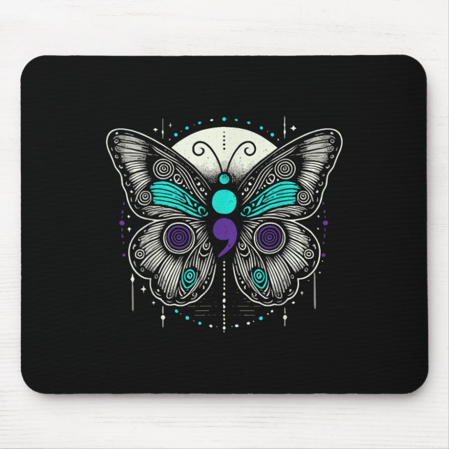 Mental Health Suicide Awareness Semicolon Butterfl Mouse Mat (Front)