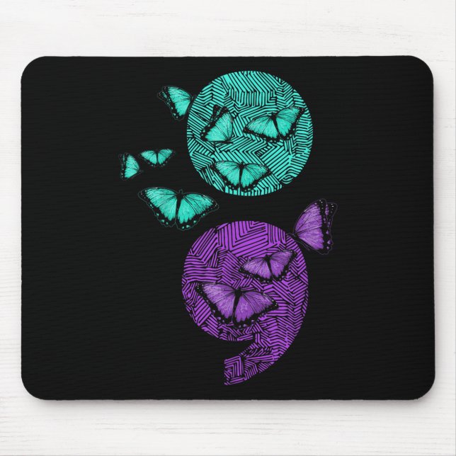 Mental Health Suicide Awareness Semicolon Butterfl Mouse Mat (Front)