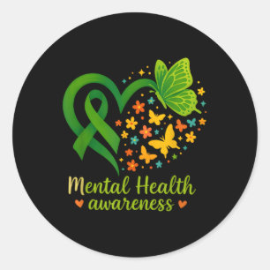 Mental Health T Shirt, Cute Mental Health Ribbon A Classic Round Sticker