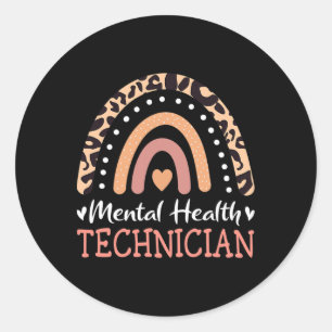 Mental Health Technician Leopard Rainbow Classic Round Sticker