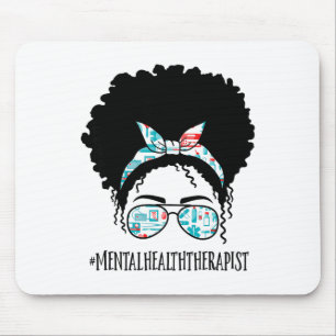 Mental Health Therapist Black Afro Messy Bun Afric Mouse Mat