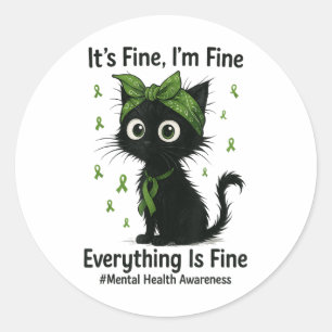 Mental Health Warrior Awareness Black Cat Brain Il Classic Round Sticker
