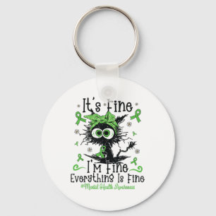 Mental Health Warrior Awareness Black Cat Brain Il Key Ring
