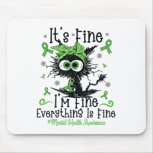 Mental Health Warrior Awareness Black Cat Brain Il Mouse Mat