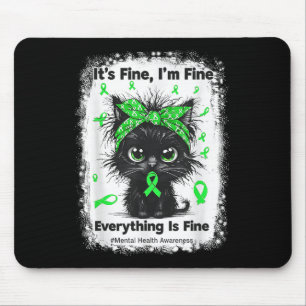 Mental Health Warrior Awareness Black Cat Brain Il Mouse Mat