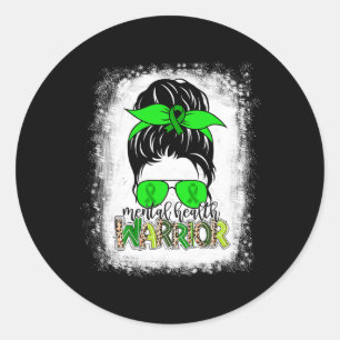 Mental Health Warrior Messy Bun Mental Health Awar Classic Round Sticker