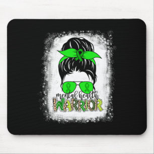 Mental Health Warrior Messy Bun Mental Health Awar Mouse Mat