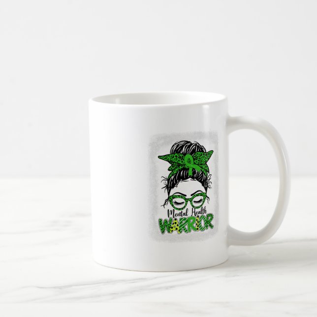 Mental Health Warrior Messy Bun Women Mental Healt Coffee Mug (Right)
