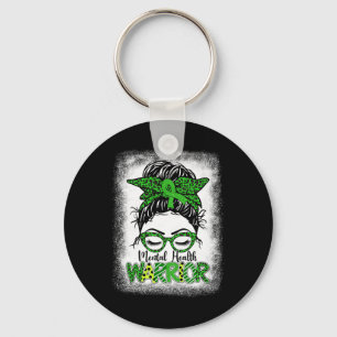 Mental Health Warrior Messy Bun Women Mental Healt Key Ring