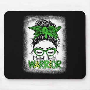 Mental Health Warrior Messy Bun Women Mental Healt Mouse Mat