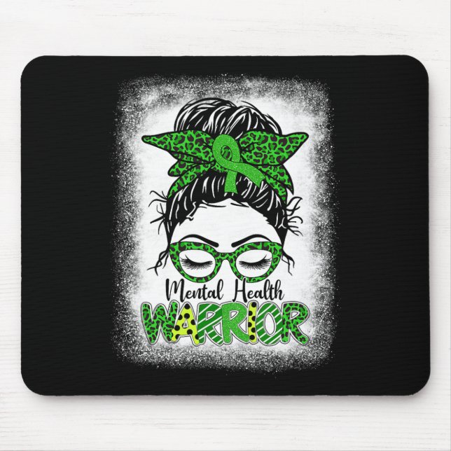 Mental Health Warrior Messy Bun Women Mental Healt Mouse Mat (Front)