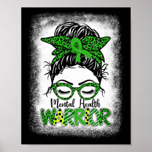 Mental Health Warrior Messy Bun Women Mental Healt Poster