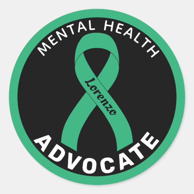 Mental Health Warrior Ribbon Black Round Sticker (Front)