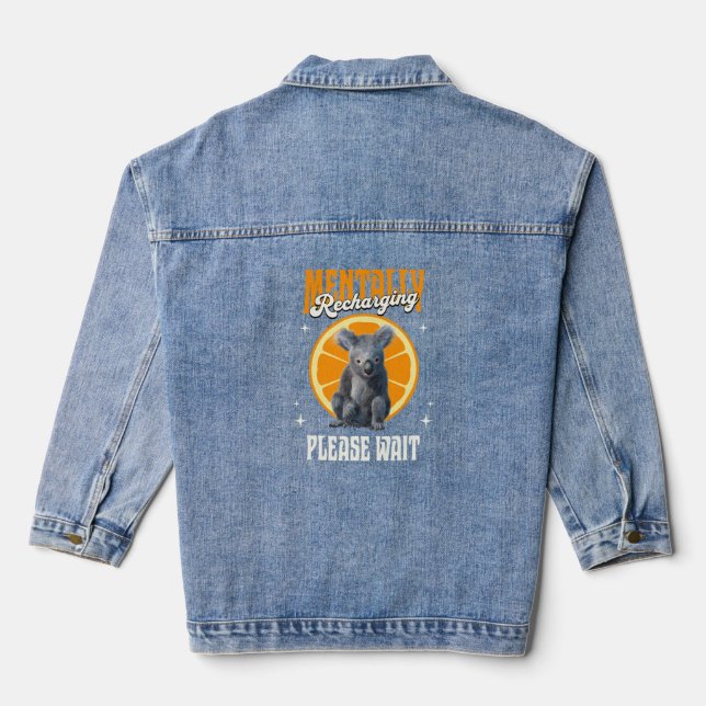 Mentally Recharging Koala Introvert Mood Design Denim Jacket (Back)