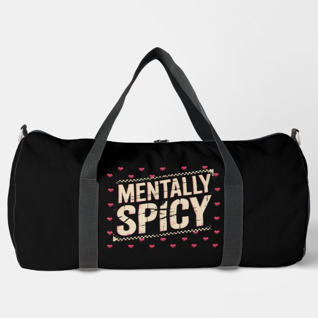 Mentally Spicy Pink Hearts Duffle Bag (Front)