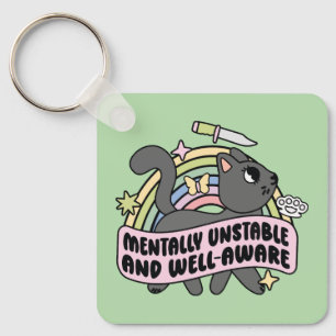 Mentally unstable and well-aware funny cat key ring