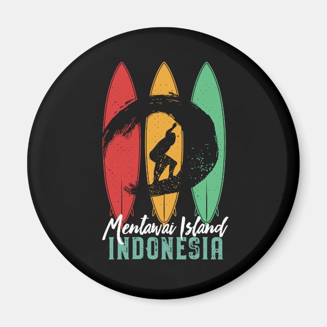 Mentawai Island Indonesia Vintage Retro Surfing Magnet (Front)