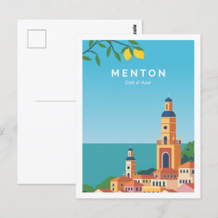 Menton Cote de Azur Travel Place Illustration Postcard