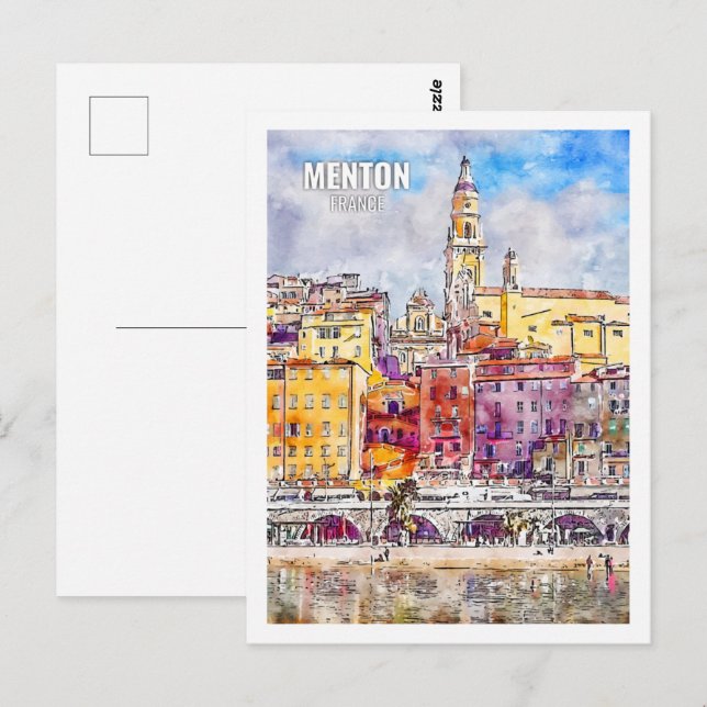 Menton France Famous Travel Place Watercolor Postcard (Front/Back)