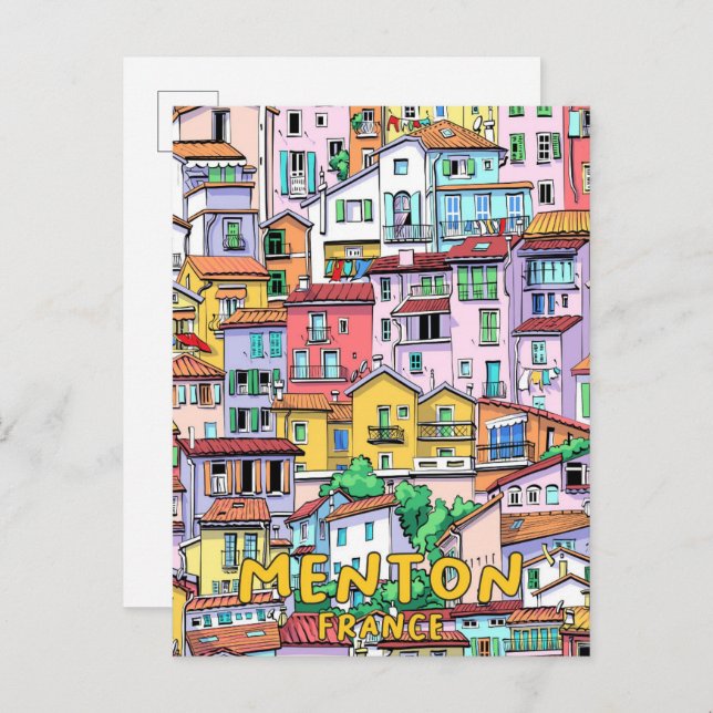 Menton France Illustration Art Travel Postcard (Front/Back)