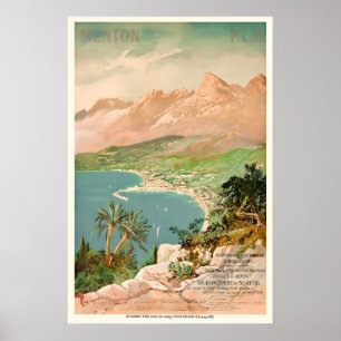 Menton France PLM Vintage Travel Poster - Framed