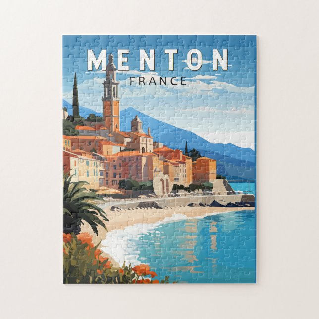 Menton France Travel Art Vintage Jigsaw Puzzle (Vertical)