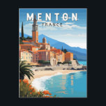Menton France Travel Art Vintage Postcard<br><div class="desc">Menton retro vector travel design. Menton is a town on the French Riviera in southeast France. It’s known for beaches and gardens such as the Serre de la Madone garden.</div>