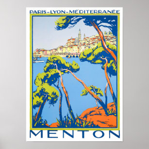 Menton France vintage travel Poster