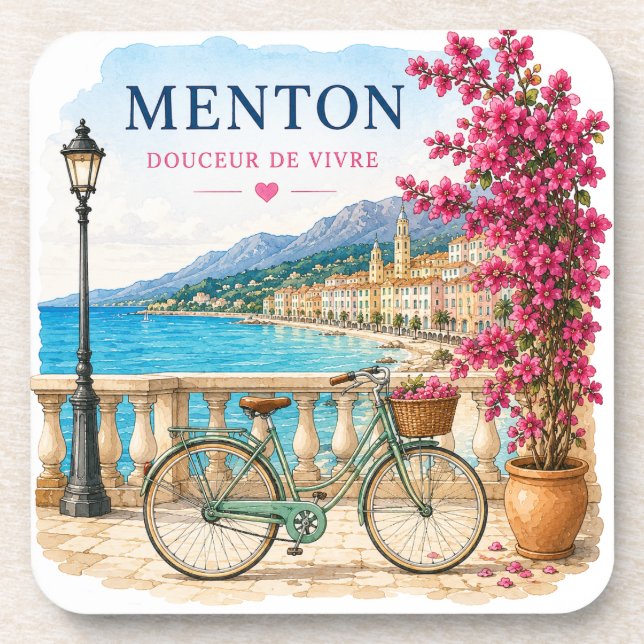 Menton French Riviera bicycle  coasters (Front)