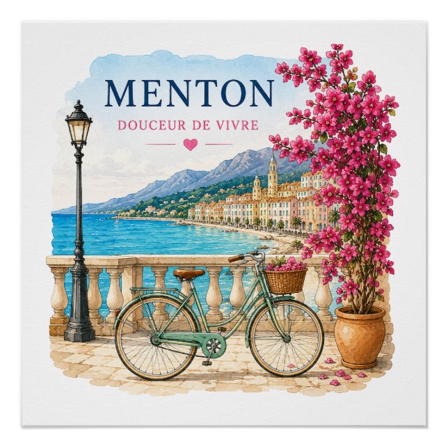Menton French Riviera  - bicycle  Poster (Front)