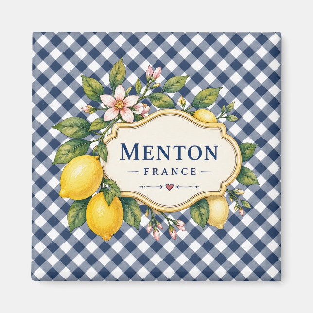 Menton French Riviera Magnet - Blue Lemon (Front)