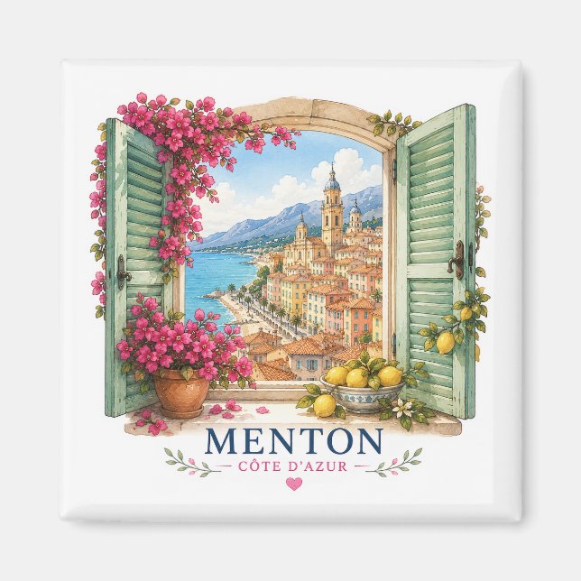Menton French Riviera Magnet - View Through Window (Front)