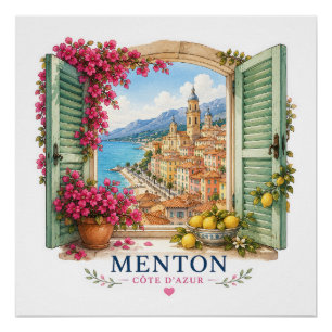 Menton French Riviera - View Through Window Poster