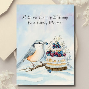 Mentor Happy January Birthday Red Breasted Bird Card