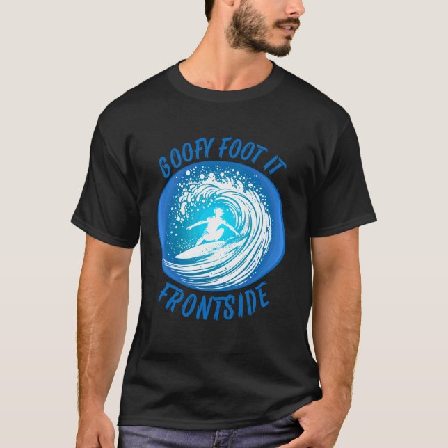 Menu2019s Surfing Goofy Foot Frontside Retro Graph T-Shirt (Front)