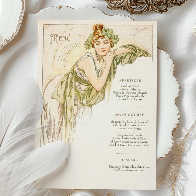 Menu Art Nouveau Wedding Dinner by Mucha Invitation (Creator Uploaded)